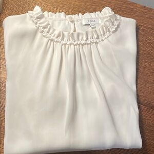 Reiss Cream Ruffle Neck Blouse